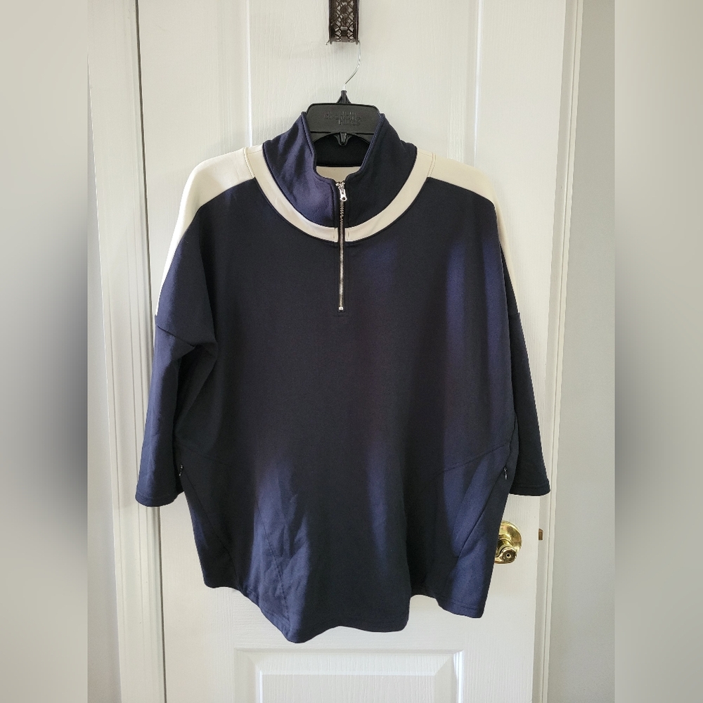 Tuckernuck Navy and White Quarter-Zip Pullover